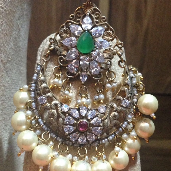 Necklace and Chand Bali set made in silver - Picture 4 of 5